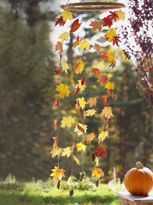 Create a Fall "Wind Chime:" This mobile mimics fluttering foliage — minus the raking.  #autumn #fall Autumn Leaves Craft, Manualidades Halloween, Easy Halloween Crafts, Sukkot, Leaf Crafts, Fall Crafts Diy, Autumn Crafts, Fall Projects, Diy Easter