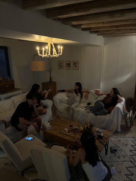 Friends Cozy Aesthetic, Wine Nights With Friends, Wine Night Friends, Cottage Friends Aesthetic, Friends Quality Time Aesthetic, Wine Night With Girlfriends, Quality Time With Friends Aesthetic, Wine Night With Friends, Cosy Nights In