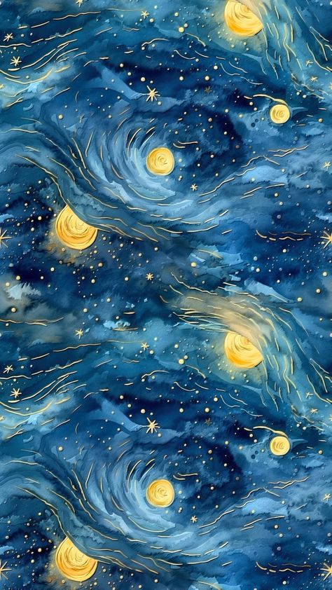 Goodnight Wallpaper Aesthetic, Blue Witchy Wallpaper, Astrology Wallpaper Desktop, Dark Blue And Gold Aesthetic, วอเปเปอร์ Iphone, Ipad Backgrounds Aesthetic, Starry Night Inspired Art, Tablet Lockscreen, Blue And Yellow Aesthetic