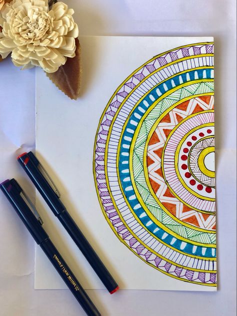 Easy indian circle colourful mandala. Easy Colourful Mandala Drawing, Drawing Ideas Easy Circle, Mandala Art Simple Circle, Mandala Art In Circle Easy, Mandala Sketch Colourful, Sketch Colour Drawing Easy, Mandala Art Lesson Easy, Mandala Art Simple Colourful, Mandala Art Circle Design