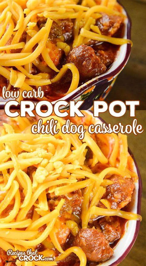 Do you love chili dogs? Our Crock Pot Chili Dog Casserole is a delicious alternative to your favorite fast food option AND it is low carb! Low Carb Crock Pot Chili, Chili Hotdogs, Chili Dog Casserole, Crock Pot Chili, Low Carb Crock Pot Recipes, Chili Dog, Crockpot Lasagna, Low Carb Low Fat Recipes, Low Carb Snack