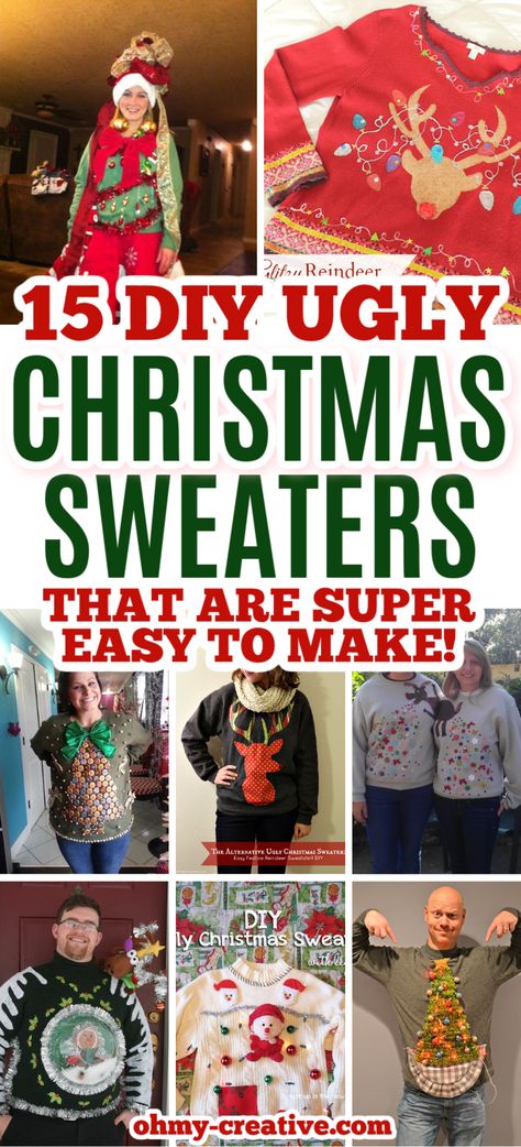 If you are feeling crafty, why not create your own DIY Ugly Christmas sweater?! Here are more than 15 DIY Ugly Christmas Sweaters to inspire you to get crafting! Christmas Sweaters Ideas, Ugly Sweater For Kids, Creative Ugly Christmas Sweater, Easy Ugly Christmas Sweater, Making Ugly Christmas Sweaters, Homemade Ugly Christmas Sweater, Ugly Christmas Sweater Diy Funny, Christmas Sweatshirt Ideas, Kids Ugly Sweater