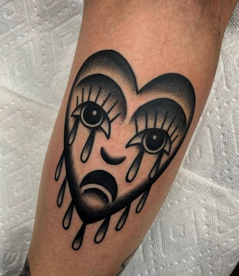 Traditional Tattoo Love, Traditional Tattoo Woman, Traditional Heart Tattoos, Traditional Hand Tattoo, Crying Heart, Traditional Black Tattoo, Traditional Tattoo Inspiration, Engraving Tattoo, Herz Tattoo