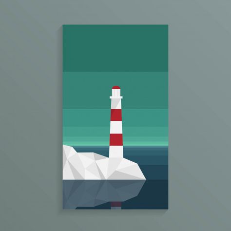 Minimal Acrylic Painting Ideas, Light House Painting Acrylic Easy, Geometric Landscape Art, Light House Painting Acrylic, Minimal Painting Ideas, Light House Drawing, Light House Art, Abstract Art Easy, Nautical Elements