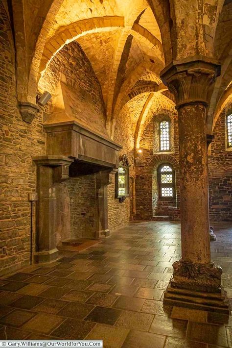 Castle Armory Room, Medieval Castles Interior, Stone Castle Interior, Castle Interior Medieval, Gothic Castle Interior, Castle House Interior, Castle Hallway, Vaulted Roof, Grand Castle