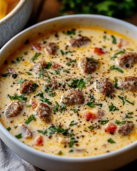 Healthy Soup Recipes Clean Eating, Caveman Diet Recipes, Sausage Parmesan, Parmesan Soup, Sausage Soup Recipes, Sausage Meatballs, Italian Sausage Soup, Healthy Italian, Gnocchi Soup