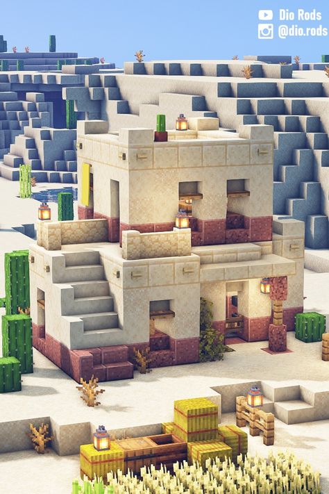 Minecraft Starter House in the Desert Biome, perfect for survival minecraft. Desert Starter House Minecraft, Minecraft Survival Starter Base, Starter Bases Minecraft, Sandstone Minecraft House, Desert Home Minecraft, Minecraft Desert House Interior, Minecraft Mesa House Ideas, Desert Houses Minecraft, Desert Town Minecraft