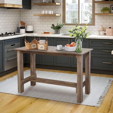 PRICES MAY VARY. 【UTILITY RUSTIC DINING TABLE】: Inspired by hearty rustic style, this rectangular counter-height dining table (55.1”L x 25.4”W x 35.6”H) with a retro look and clean lines creates a great spot to eat, work and study, adding timeless style to your pub areas, breakfast nooks, dining rooms, living rooms,etc. 【SPACIOUS TABLETOP WITH CABLE PATH】: The thick 2-panel tabletop (about 1” thick) provides a spacious platform (support up to 120 lbs) to gather around with 2-6 families or friend 6 Dining Table, Solid Desks, Table For Kitchen, Wooden Bar Table, Flip Ideas, Rustic Counter, House Flip, Dinette Tables, Counter Height Dining Table