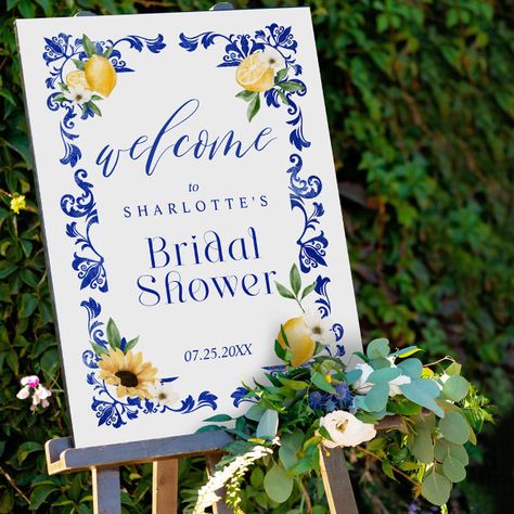 Lemon & Blue Pottery Pattern Bridal Shower Welcome Foam Board Unplugged Ceremony Sign, Pottery Patterns, Tiles Pattern, Blue Bridal Shower, Watercolor Vintage, Watercolor Designs, Ceremony Signs, Blue Pottery, Kids Nursery Decor