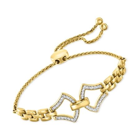 Ross-Simons is always looking for new ways to reinvent essential jewelry styles. This bolo bracelet is a real treat for those who like it luxe. Features a strand of polished panther links, met with larger .25 ct. t.w. round diamond-studded links at the center, stationed on an adjustable wheat chain. Crafted in 18kt yellow gold over sterling silver. Fits most wrists. Diamond panther-link bolo bracelet. Each Ross-Simons item arrives in a fine jewelry presentation box. Shop Ross-Simons jewelry risk Essential Jewelry, Silver Fits, Lapis Jewelry, Bolo Bracelet, Jewelry Styles, Diamond Birthstone, Diamond Bangles Bracelet, Jewelry Essentials, Sterling Jewelry