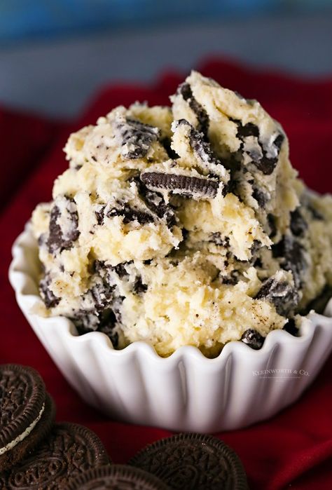 Edible Oreo Cookie Dough, Oreo Cookie Dough Cheesecake, Cheesecake Cookie Dough, Easy Cookie Dough Cheesecake, Oreo Cheesecake Filled Cookies, Cookie Monster Cheesecake Recipe, Cookie Dough Stuffed Oreos, Oreo Cookie Dough, Oreo Cheesecake Cookies