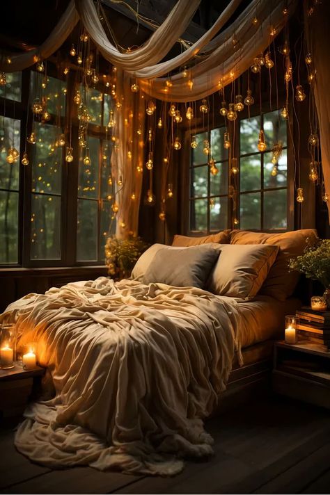 13 Glamorous Celestial Bedroom Aesthetic Ideas For Your Space - Drop By My Home Master Bedrooms Decor Romantic, Decor For Couples Bedroom, Bedroom Decor Master For Couples, Bedroom Decor For Couples Romantic, Dark Feminine Bedroom, Celestial Bedroom, Romantic Bedroom Lighting, Dream Bedroom Inspiration, Romantic Bedroom Decor