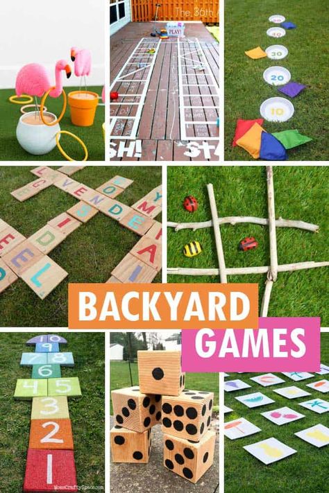 50 SUMMER ACTIVITIES FOR KIDS -- A roundup of boredome buster ideas for DIY sprinklers, summer crafts and activities, free printables, outdoor movie nights, and more. Backyard Game Ideas, Backyard Games For Kids, Game Ideas For Kids, Backyard Games Diy, Giant Outdoor Games, Backyard Games Kids, Backyard Party Games, Diy Yard Games, Summer Boredom