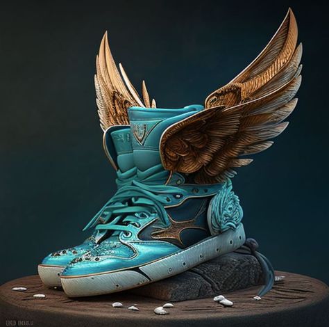 Sneaker with wings, winged sneakers, flying sneakers, angel shoes, magical sneakers, fantasy sneakers, mythical sneakers, enchanted sneakers, supernatural sneakers, mythical footwear, winged footwear, angelic sneakers, dream sneakers, fairy tale sneakers, imaginative sneakers, whimsical sneakers, storybook sneakers, legend sneakers, mythical kicks, enchanted kicks Boots Fantasy Art, Angel Shoes, Dream Sneakers, Wing Shoes, Photo Art Gallery, Sneakers Men Fashion, Mens Casual Shoes, Fairy Tale, Enchanted