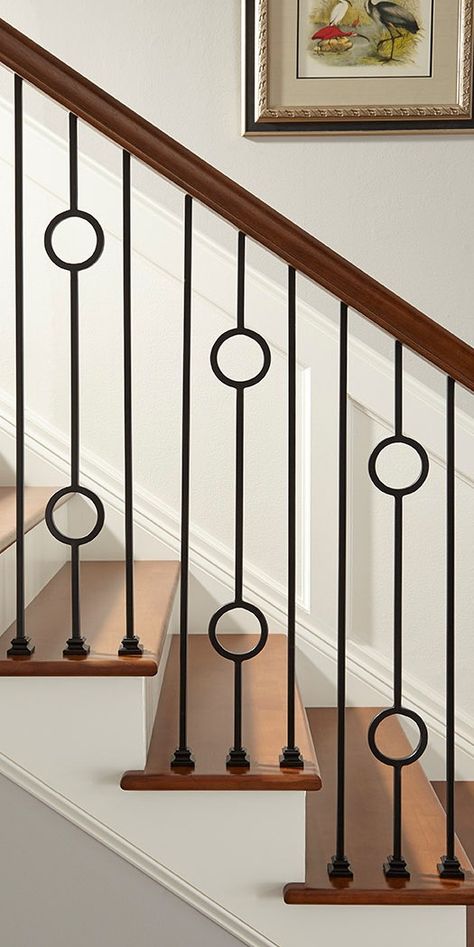 Metal Staircase Railing Design, Stair Iron Railing Ideas, Railing Design Stairs, Wooden Railing Stairs, Handrails Design, Modern Stair Railing Ideas, Stairs Railing Design, Handrails For Stairs, Modern Staircase Railing