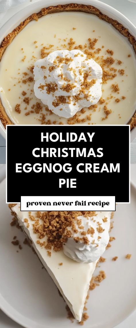 Image for Holiday Christmas Eggnog Cream Pie Christmas Eve Cinnamon Vanilla Creamy Custard Pie, Creamy Eggnog Pie, Christmas Custard Pie, Egg Nog Cream Pie, Eggnog Desserts Christmas, Christmas Pies Recipes Holidays, Holiday Pies Christmas, Pie Recipes Christmas, Egg Nog Pie Recipe