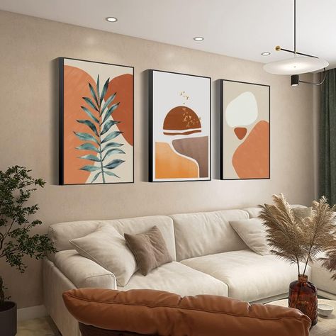 Wall Art 3 Piece, Minimal Wall Decor, Wall Decor Minimalist, Office Artwork, Living Room Orange, Mid Century Wall Art, Orange Wall Art, Mid Century Modern Wall Art, Wall Art For Living Room