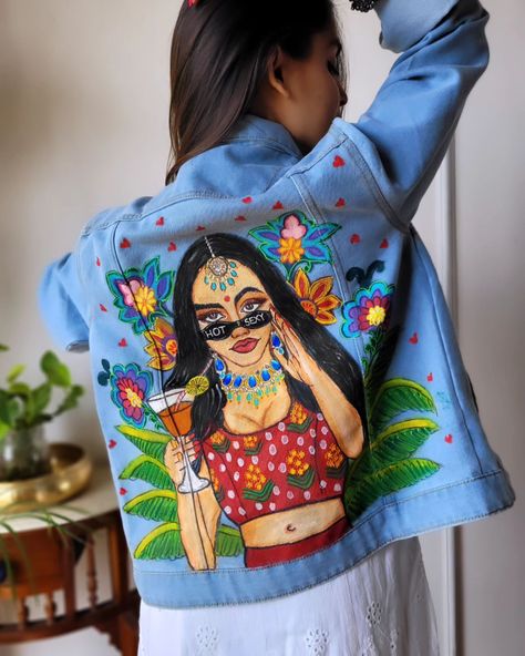 Wearing a work of art! This hand-painted denim jacket is a true masterpiece #handpainteddenim #jacket #trendingfashion #trendingstyle Painted Clothing, Hand Painted Denim Jacket, Painted Denim Jacket, Painted Denim, Fabric Painting, Painting Ideas, Denim Jacket, Hand Painted, Fabric