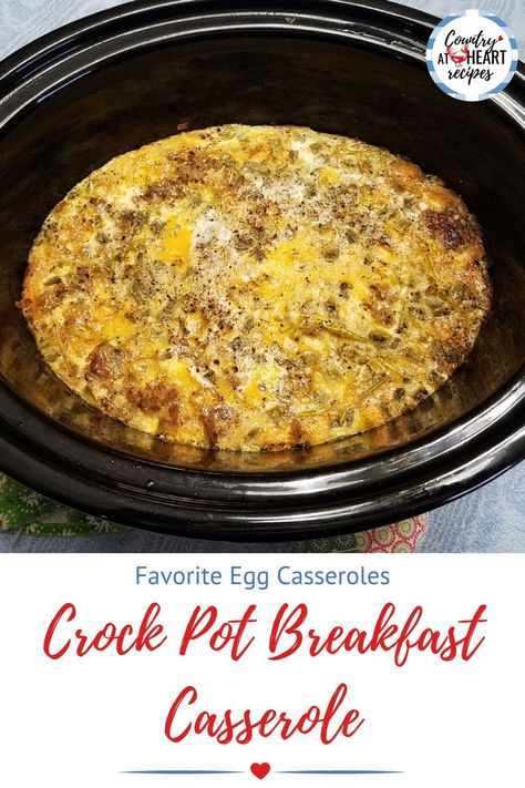 This Crock Pot Breakfast Casserole is a recipe I experimented with until I got it just right. It's quite delicious and nice to make the night before, so that it's ready to serve when you wake up! #crockpotbreakfastcasserole #breakfast #eggcasseroles #slowcookedrecipes #crockpot #eggs #porksausage #hashbrowns #cheddarcheese #salsa #countryatheartrecipes https://countryatheartrecipes.com/2018/10/crock-pot-breakfast-casserole/ Egg Casserole In Crockpot, Breakfast Crock Pot Recipes, Crockpot Egg Bake, Crockpot Eggs, Breakfast Crock Pot, Sausage Casseroles, Crock Pot Breakfast Casserole, Crock Pot Breakfast, Brunch Egg Dishes