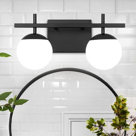 https://amzn.to/3Qlh4Bk ZSMIHDOH Black Bathroom Light Fixtures Over Mirror, 2-Lights Bathroom Vanity Light Fixtures with Milky White Globe Glass Ball, Modern Vanity Wall Sconces Lighting Hallway Light (14.56 inch) Bathroom Light Fixtures Over Mirror, Black Bathroom Light Fixtures, Bathroom Vanity Light Fixtures, Black Bathroom Light, Modern Bathroom Vanity Lighting, Black And Gold Bathroom, Modern Vanity Lighting, Lights Bathroom, Mid Century Modern Bathroom