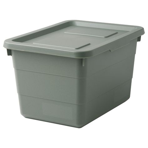 SOCKERBIT Storage box with lid, gray-green, 7 ½x10 ¼x6 ". This durable plastic box in discreet grey-green is perfect for small things that easily disappear. You can also write on the exterior what’s inside. Available in several different colors and sizes. Polypropylene plastic (min. 20% recycled). Ikea Storage Boxes, Storage Box On Wheels, Green Basket, Storage Box With Lid, Document Storage, Ikea Storage, Storage Boxes With Lids, Plastic Bins, Small Organization