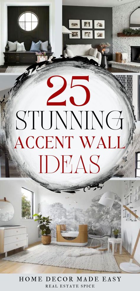 BE INSPIRED WITH STUNNING ACCENT WALLS! 25 STUNNING Accent Wall IDEAS, DESIGNS and TIPS - You'll find stunning living room, bedroom, entryway, powder bathroom, hallway accent wall ideas, images and tips to create the perfect accent wall to fit your style and taste! via @https://www.pinterest.com/realestatespice/_created/ Traditional Accent Wall Ideas, Creative Wall Treatments, Faux Accent Wall Ideas, Textured Wall In Bedroom, Dining Room Wallpaper Ideas Accent Wall, Living Room Wall Papering Ideas, Inexpensive Accent Wall Ideas, Accent Wall Den, Wallpaper Gallery Wall