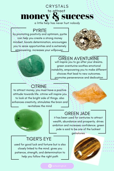 Discover the power of these 5 must-have healing crystals for attracting money and success. Each crystal has its unique energy to help you attract abundance, increase your confidence, and overcome obstacles to acheive your goals. Crystals For Attracting Money, Crystal For Prosperity, Crystals For Abundance Wealth, Crystals For Work Success, Crystals For Good Grades, Crystals For New Job, Crystals For Money And Success, Crystals To Attract Money, Money Crystals And Stones