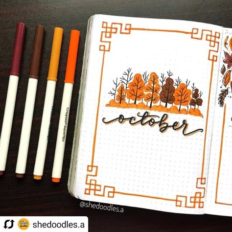 Fall Bullet Journal Ideas, Doodles And Quotes, November Bullet Journal Cover, Autumn Bullet Journal, Fall Bullet Journal, November Bullet Journal, Bullet Journal October, Fun Doodles, Alfabet Font