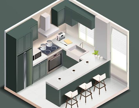 Kitchen Layout Dimensions (Size Guide) - Designing Idea Modern Black Kitchen, Paint For Kitchen Walls, Kitchen And Dining Area, Desain Pantry, Kitchen Layout Plans, Beautiful Kitchen Designs, Kitchen Design Plans, Kitchen And Dining Room, Living Room Design Decor