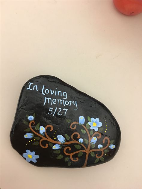 Painted rock Hand Painted Memorial Rocks, Painted Memorial Stones For Loved Ones, Diy Pet Memorial Stone Painted Rocks, Rip Rock Painting Ideas, In Loving Memory Painted Rocks, Rock Painting For Graves, Rock Painting In Memory Of, Painted Rock For Grave, Painted Rocks For Gravesite