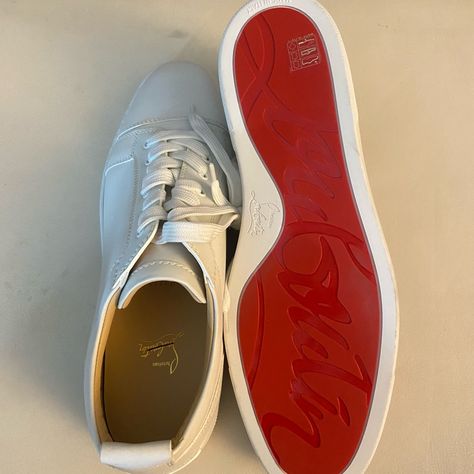 Men’s Leather Christian Louboutin Red Sole Sneaker. New, Never Worn, Dust Bags Included. Red Bottoms For Men, Shoes Louboutin, Red Louboutin, Sole Sneakers, Red Sole, Red Bottoms, Shoes White, Louboutin Shoes, Christian Louboutin Shoes