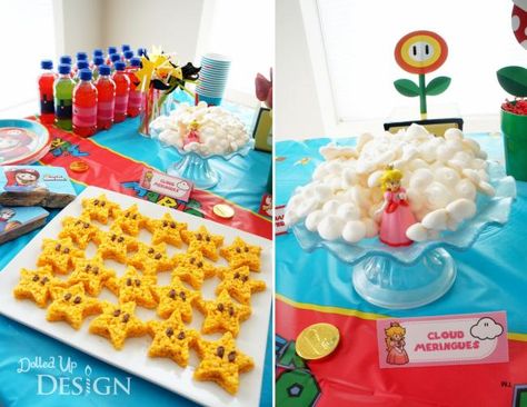 Boys Mario Bros Video Game Birthday Party Food treat Ideas Mario Bros Birthday Party, Super Mario Bros Birthday, Deco Gamer, Mario Brothers Birthday Party, Princess Peach Party, Mario Kart Party, Mario Bros Birthday Party Ideas, Super Mario Bros Birthday Party, Mario E Luigi