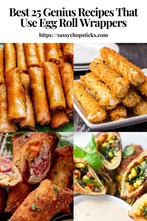 Egg roll wrappers are an ingredient that opens up tons of possibilities. Here is a collection of recipes that use egg roll wrappers. Puff Pastry Egg Rolls, Leftover Egg Roll Wrappers, Things To Do With Egg Roll Wrappers, Egg Roll Party Display, Different Spring Roll Recipes, What To Put In Egg Roll Wrappers, Different Egg Roll Fillings, Pepperoni Pizza Egg Rolls, Taco Spring Rolls