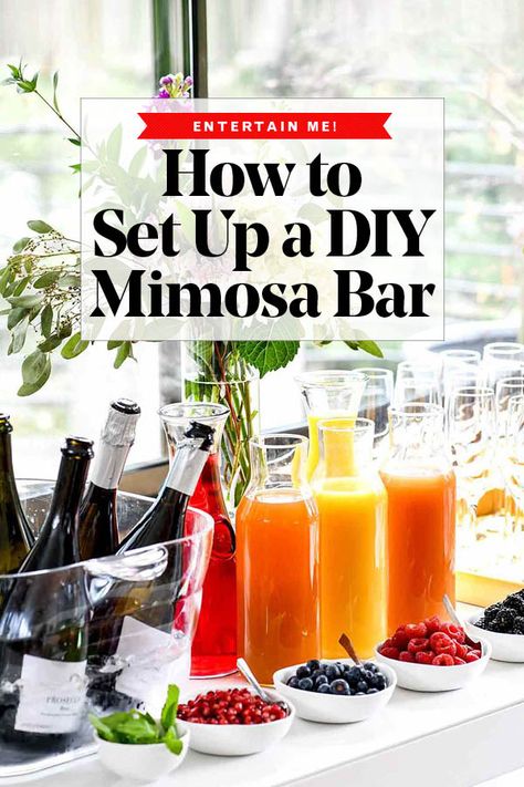 How to Set Up a DIY Mimosa Bar | foodiecrush.com Mimosa Bar Recipe, Diy Mimosa Bar, Diy Mimosa, Champagne Breakfast, Mimosa Brunch, Brunch Bar, Ladies Brunch, Mimosa Recipe, Champagne Brunch