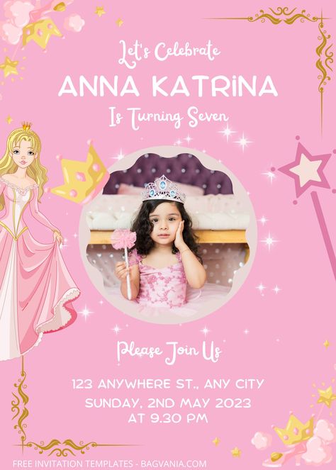 Get 7+ Princess With Photo Birthday Invitation Templates #free #freeinvitation2019 #birthday #disney #invitations #invitationtemplates Invitation Card Design Princess, Birthday Invitations Card Design Ideas, Bday Invitation Cards For Kids, Princess Invitation Template Free, Princess Birthday Invitations Templates, 1st Birthday Invitation Card Ideas, Baby Girl Birthday Invitation Card, Aesthetic Invitation Card Birthday, 1st Birthday Girl Invitations