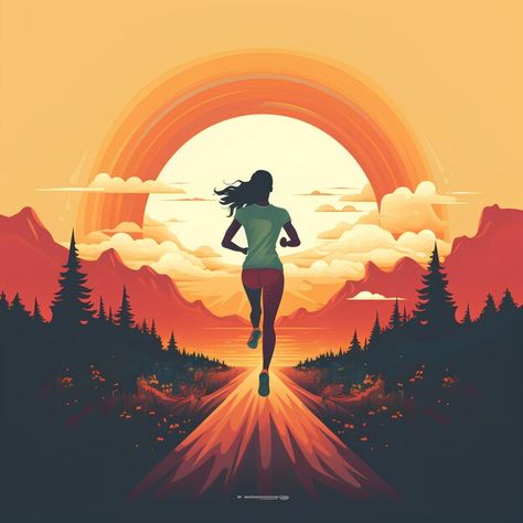 Photo minimalist flat vector style of an... | Premium Photo #Freepik #photo Walking Astethic, Running Art Illustration, Runners Aesthetic, Running Wallpaper, Workout Illustration, Fitness Illustration, Fitness Vector, Running Ideas, Running Illustration