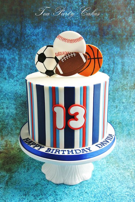 Sports themed birthday cake. www.facebook.com/TeaPartyCakesbyNaomi … Cakes For Guys Birthday, Birthday Cakes For Guys, Cakes For Guys, Sports Birthday Cake, Sports Birthday Cakes, Guys Birthday, Sports Themed Cakes, Tea Party Cake, Soccer Birthday Parties