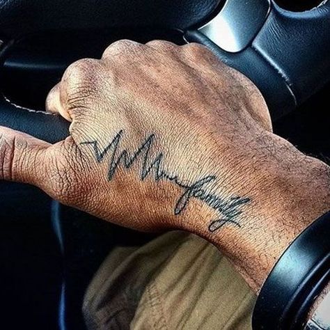 101 Best Family Tattoos For Men: Meaningful Designs + Ideas (2020 Guide) -  Family Wrist Tattoo Wedding Date Tattoo For Men, Best Family Tattoos, Wrist Tattoos Family, Symbols That Represent Family, Tattoos For Men Meaningful, Good Family Tattoo, Font Tato, Family Tattoos For Men, Heartbeat Tattoo