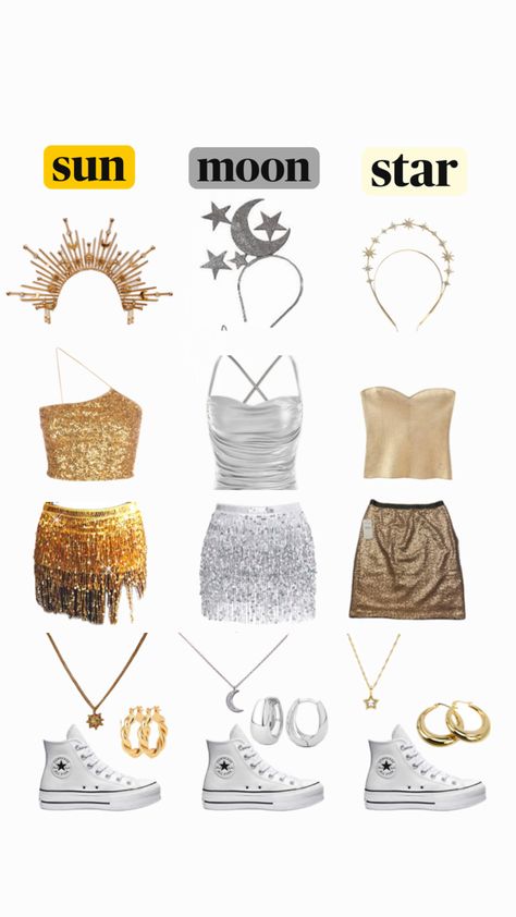 Cute Moon Costume, Sun Outfits Halloween, Sun And Moon Duo Costume, Night And Day Halloween Costume, Halloween Moon Costume, Sun Goddess Halloween Costume, Star Moon And Sun Costume, Astrology Halloween Costume, Night And Day Costume