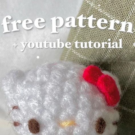 Crochet Mini Hello Kitty Free Pattern, Crochet Hello Kitty Tutorial, Hello Kitty Keychain Crochet Free Pattern, Crochet Patterns Hello Kitty, How To Crochet Hello Kitty, Crochet Hello Kitty Pattern, Hello Kitty Pattern Crochet, Free Hello Kitty Crochet Patterns, Crochet Hello Kitty Keychain