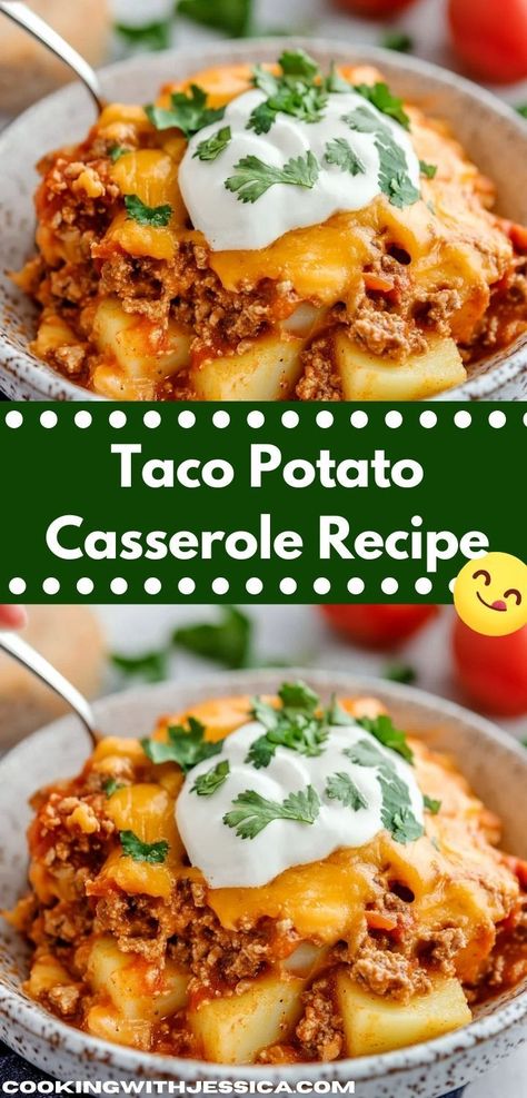 Looking for a delicious weeknight meal? This Taco Potato Casserole Recipe combines savory beef and hearty potatoes for a mouthwatering dish. It's an easy dinner idea that the whole family will love. Taco Potato Casserole, Yummy Casserole Recipes, Easy Family Dinner, Beef Hash, Hearty Casseroles, Best Casseroles, Potatoe Casserole Recipes, Ground Beef Casserole, Cheesy Potatoes