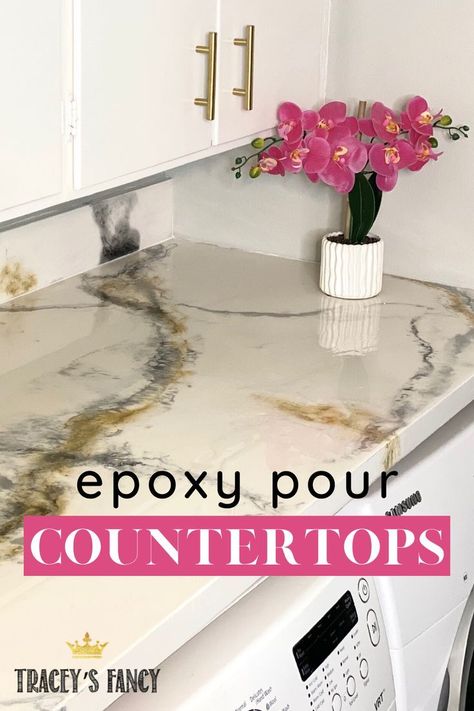 Epoxy Diy Countertops, Pour Paint Countertop, Epoxy Resin Countertop Diy, Epoxy Countertop Kitchens, Epoxy Countertop Ideas, Marble Epoxy Countertop, Epoxy Counters, Liquid Glass Epoxy, Countertops Epoxy