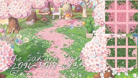 Animal Crossing Pastel Design, Animal Crossing Whimsical Codes, Acnh Fairy Core Design Codes, Pastel Path Animal Crossing, Animal Crossing Spring Ideas, Spring Animal Crossing Codes, Pink Cottage Core Animal Crossing, Animal Crossing Pink Path Codes, Animal Crossing Pink Design Codes