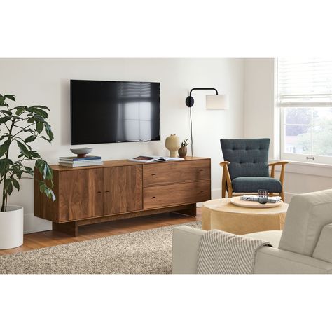 Modern Media Storage, Modern Media Cabinets, Tv Center, Media Cabinets, Solid Wood Shelves, Side Board, Wood Knobs, Solid Wood Doors, Living Room Accent Tables