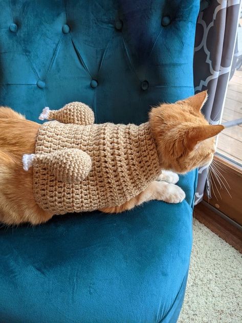 Crochet Turkey Hat For Cat, Cat Crochet Outfit, Free Pet Crochet Patterns, Crochet Sweater For Cat, Medium Yarn Crochet Patterns, Crochet Cat Halloween Costume, Cat Crochet Clothes, Cat Crochet Sweater, Cat Clothes Crochet