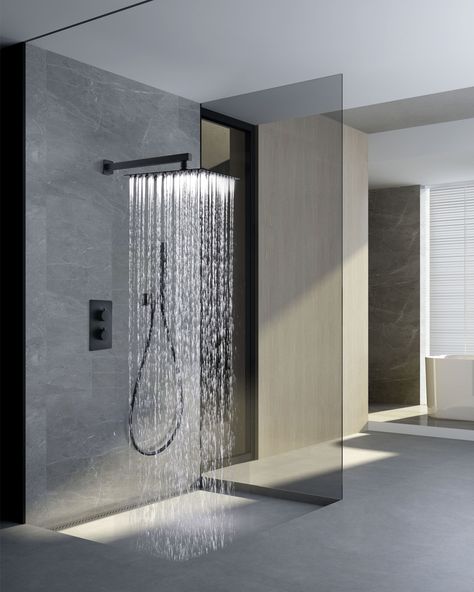 Product Features: Luxurious Rainfall Experience: Transform your shower into a spa-like retreat with a wide range of soft rain spray from the 10-inch rainfall showerhead, providing full-body coverage for a refreshing and relaxing experience. Contemporary Elegance: The wall-mounted design offers a minimalist, contemporary look, and the matte black finish adds a touch of sophistication to any modern bathroom decor. Superior Quality and Durability: Crafted from solid brass and 304 stainless steel, t Green Spa Like Bathroom, Spa Shower Head, Black Showerhead Bathroom, Two Shower Heads Master Bathrooms, Elegant Bathroom Design Modern, Cooper Bathroom, Shower Rain Head, Shower Head Design, Small Bathroom Modern