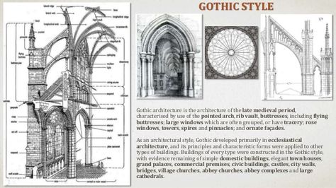 RIB VAULTS, POINTED ARCHES AND DECORATIVE ELEMENTS Gothic Architecture Features, Gothic Architecture Characteristics, Gothic Architecture Drawing, Ribbed Vault, Interior Design History, Gothic Interior, Gothic Elements, Window Architecture, Gothic Buildings