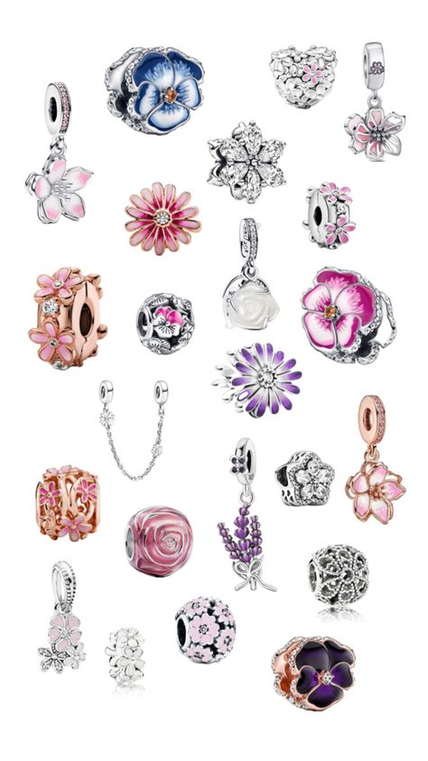 #pandora #charms #flowers Pandora Charms Pink, Pandora Flower, Pandora Bracelet Charms Ideas, Pandora Bracelet Designs, Pandora Jewelry Charms, Gold Girl, Girly Gifts, Real Jewelry, Pandora Bracelet Charms