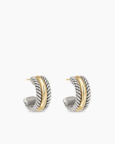 Cable Collectibles® Huggie Hoop Earrings in Sterling Silver with 14K Yellow Gold, 15.6mm David Yurman Earrings, Wrist Jewelry, Yellow Gold Earrings, Jewelry Lookbook, Yellow Gold Earring, Huggie Hoop Earrings, Jewelry Inspo, Dream Jewelry, David Yurman