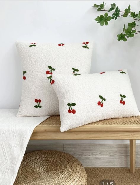 Cherry Embroidery, Girly Christmas Gifts, Girly Christmas, Cute Cushions, Christmas Cushions, Bedroom Pillows, Cute Embroidery, Embroidered Pillowcases, Embroidered Cushions